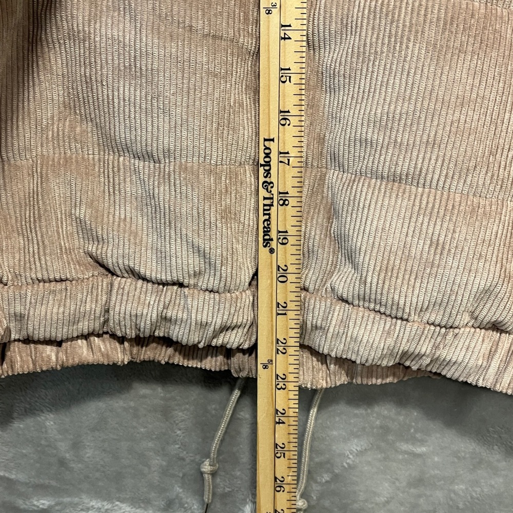Fashion Nova Puffer Jacket Women Size L Taupe Corduroy Quilted JKJR000350FN - Picture 7 of 8